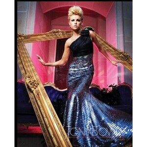 Tony Bowls Evenings One Shoulder Sequin Prom Dress TBE11130 Black/Gunmetal